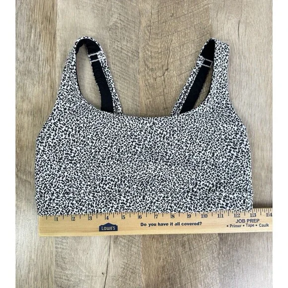Athleta Exhale Animal Leopard Print Sports Bra Size Small Gray Black Cross Back - Picture 7 of 9